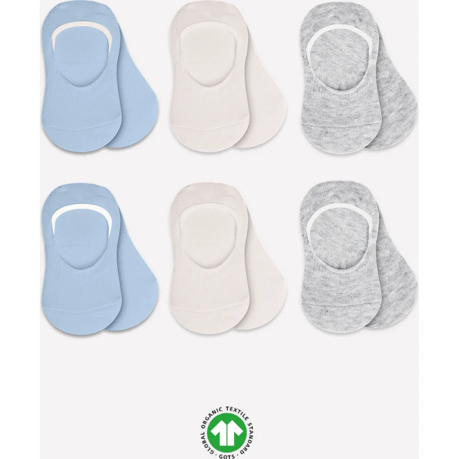 Bistyle 6'Lı Silikonlu Babet Penye Çorap 30101 Mavi Ekru Gri