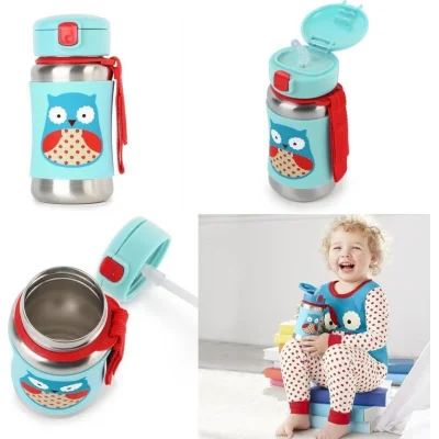 Skip Hop Pipetli Paslanmaz Çelik Suluk, 350 ml, Baykuş