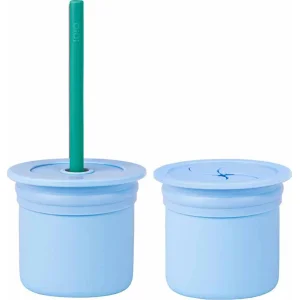 OiOi Ham+Hüp Pipetli Silikon Bardak Seti Mineral Blue / Aqua, Yeşil