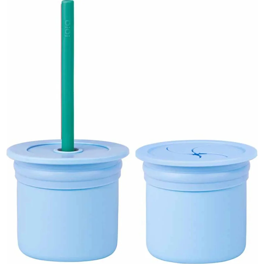 OiOi Ham+Hüp Pipetli Silikon Bardak Seti Mineral Blue / Aqua, Yeşil