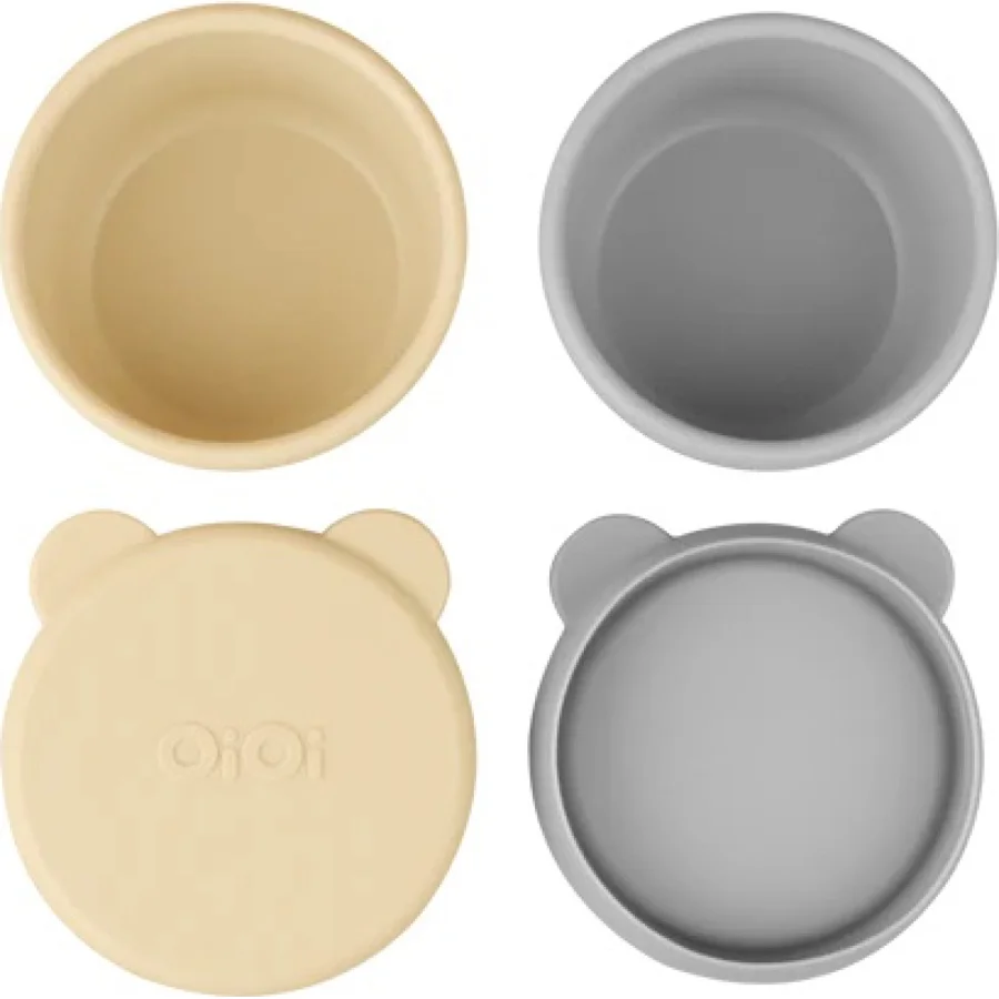 OiOi Silikon Kapaklı Mini Kase 2'Li Mini Bites Mellow Yellow / Powder Grey