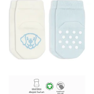 Bistyle Hayvan Figürlü Kaymaz Soket Çorap, 2'li, Mavi, Ekru