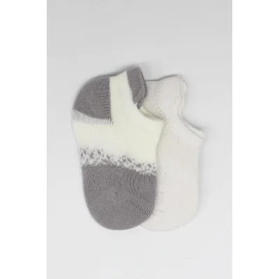 Bistyle Penye Sneakers Çorap, 2'li, Ekru, Gri