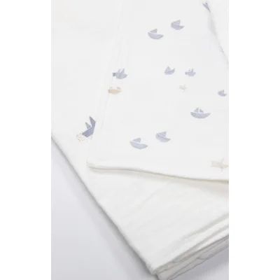 Bistyle Müslin Battaniye Little Boats 86x124cm Ekru