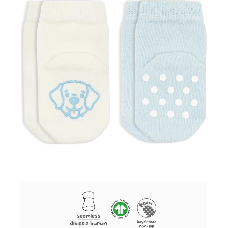 Bistyle 2'Li Hayvan Figürlü Kaymaz Soket Çorap 10104 Mavi Ekru