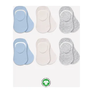 Bistyle Silikonlu Babet Penye Çorap, 6'lı, Mavi, Ekru, Gri