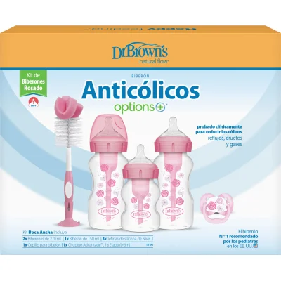 Dr.Brown's Geniş Ağız Anti Kolik Options+ PP Biberon Hediye Seti, Pembe