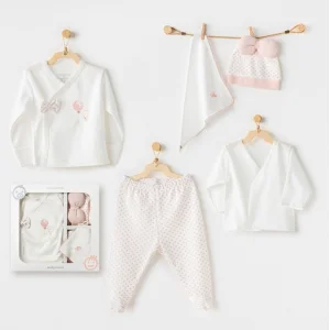 Andywawa Newborn Set Pınk Baloons Hastane Çıkışı, 5 Parça, Ekru