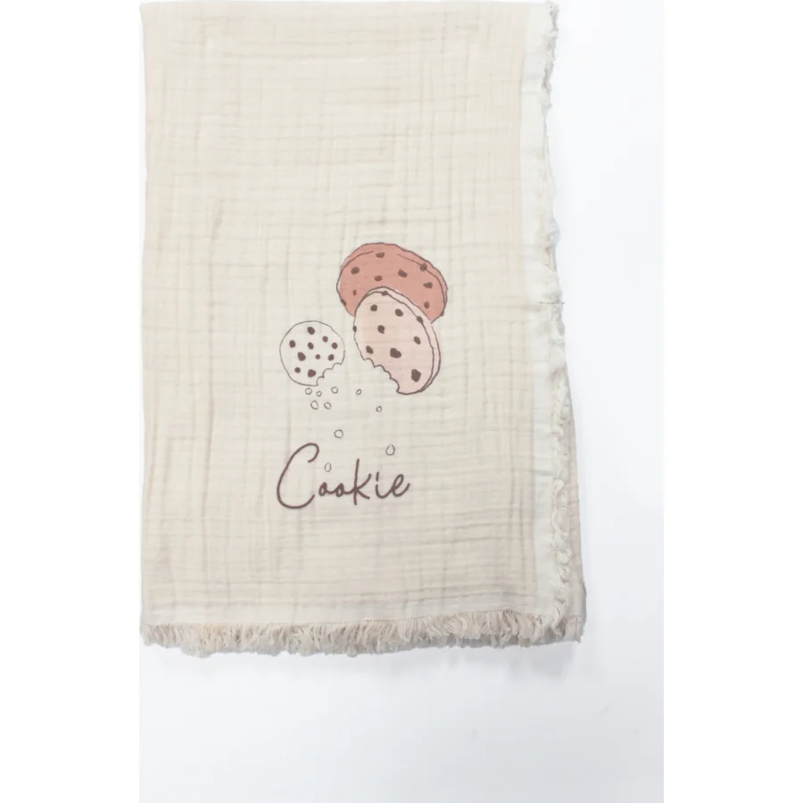 Bistyle Müslin Battaniye 100x200 Cookies Make Happy 70158 Ekru