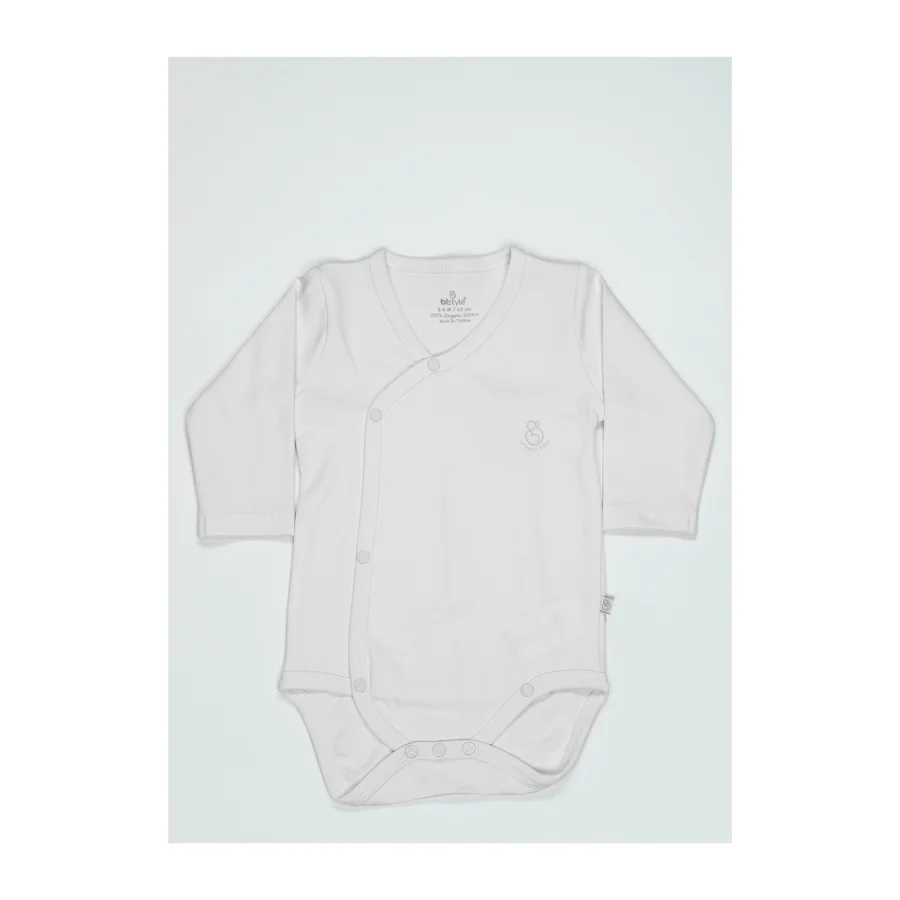 Bistyle Organik Natural Basic Style Uzun Kol Kruvaze Badi, Beyaz