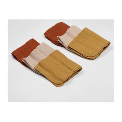 Bistyle Müslin Mendil, 20x20 cm, 6'lı, Kiremit, Bej, Hardal