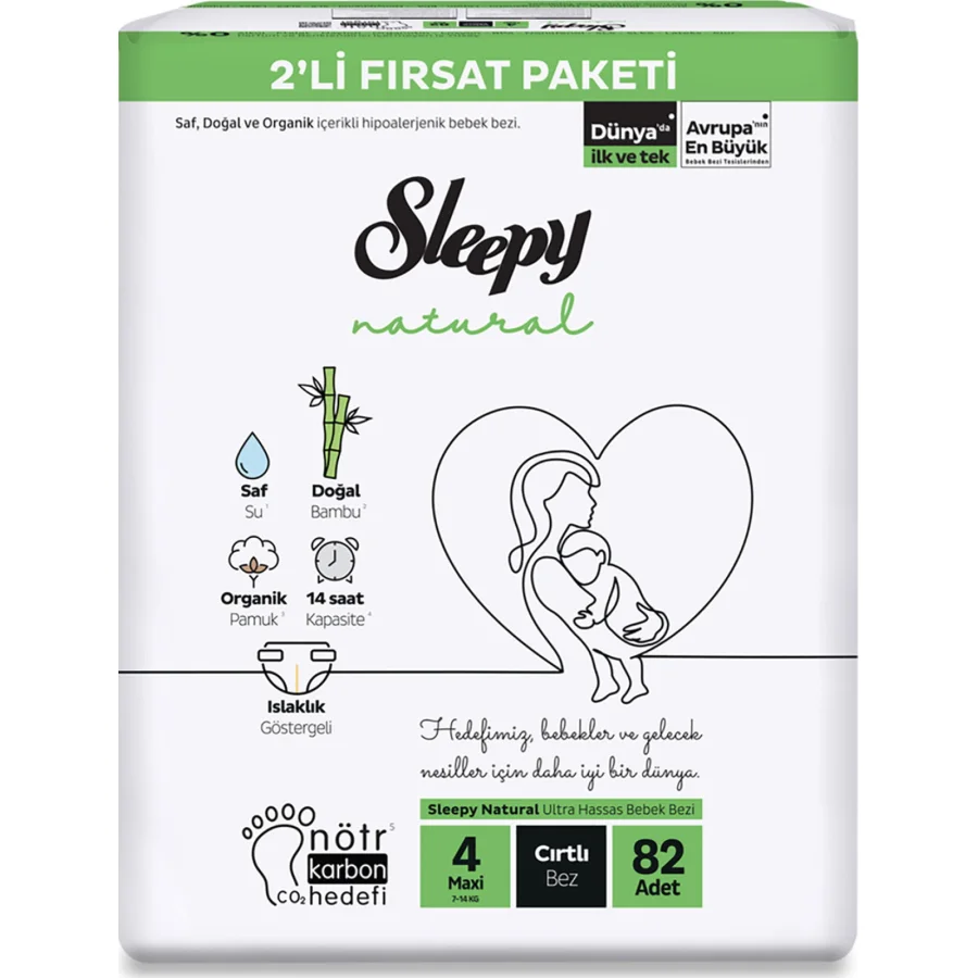 Sleepy Natural Bebek Bezi Fırsat Paketi, 2'li, 4 Beden, 82 Adet