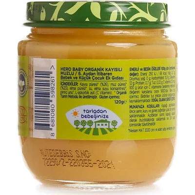Hero Baby Organik Kayısı Muz Püresi Kavanoz Mama, 120 g