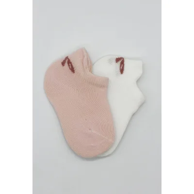 Bistyle 2'Li Sneakers Smile Penye Çorap 20106 Pembe Ekru
