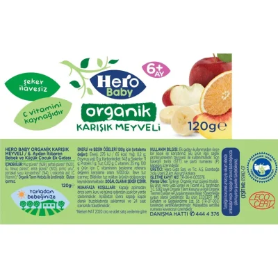 Hero Baby Organik Karışık Meyveli Püresi Kavanoz Mama, 120 g