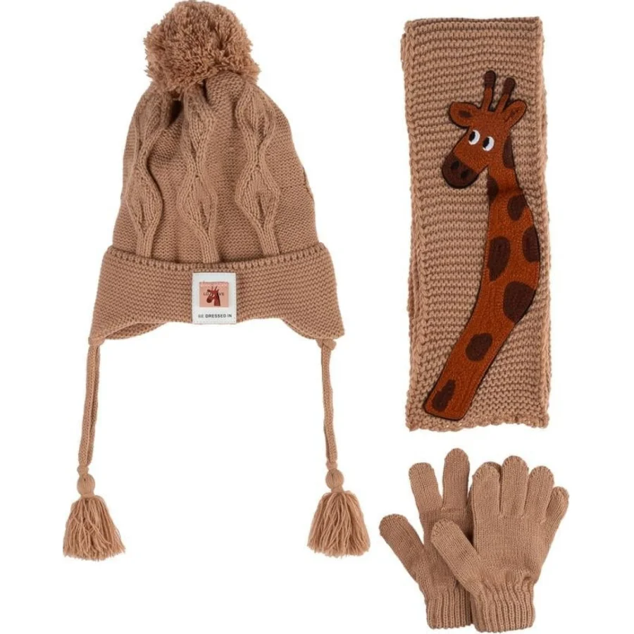 Kitti Bebe Erkek Atkı Bere Eldiven Takım, 1-4 Yaş, Açık Kahve