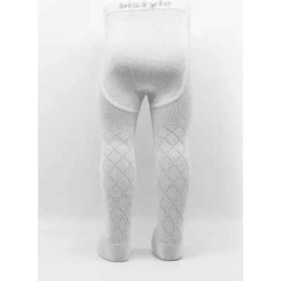 Bistyle Ekose Kabartma Penye Külotlu Çorap, Tekli, Beyaz