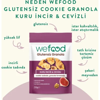 Wefood Granola, Glutensiz, Kuru İncir ve Cevizli, 250 g
