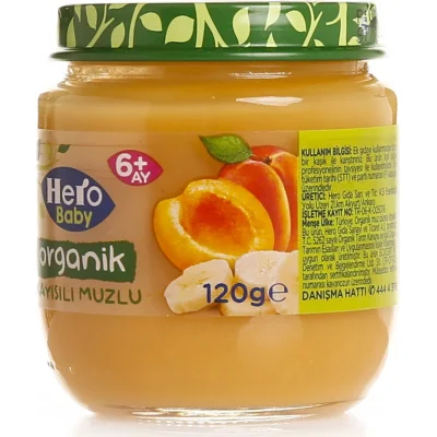 Hero Baby Organik Kayısı Muz Püresi Kavanoz Mama, 120 g