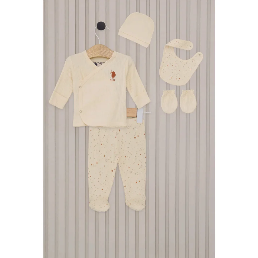 U.S.Polo Kız Bebek Zıbın Seti, 5'li, Krem