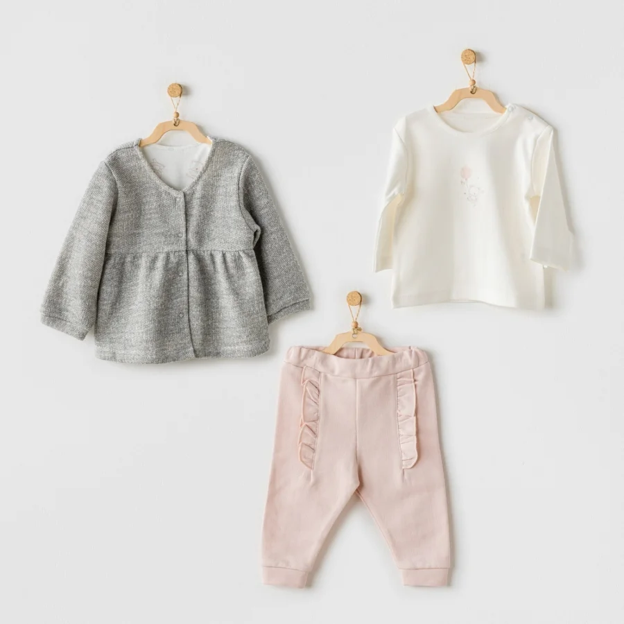 Andywawa Ballerina 3'lü Bebek Takım, Gri, Ekru, Pembe