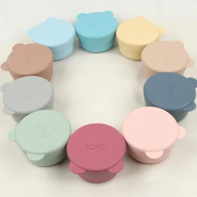 OiOi Silikon Kapaklı Mini Kase Mini Bites Mineral Blue / Powder, 2'li, Gri