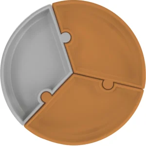 OiOi Puzzle Vakum Tabanlı Silikon Tabak, Woody Brown/Powder Gray