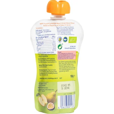 Hipp Organik Çarkıfelek Meyveli Karışık Meyve Püresi, 100 g