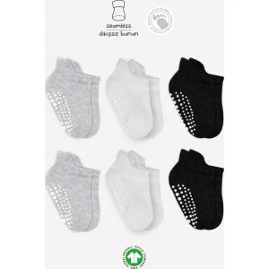 Bistyle Sneakers Kaymaz Penye Çorap, 6'lı, Gri, Beyaz, Siyah