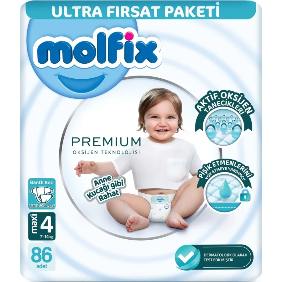 Molfix Premium Bebek Bezi, 4 Beden, 86 Adet