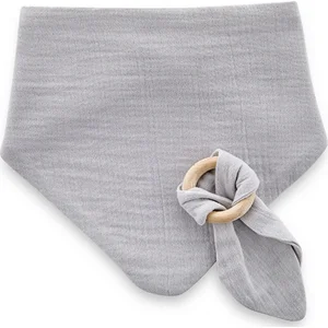 BabyJem Ahşap Diş Kaşıyıcılı Bürümcük Müslin Önlük, Gri