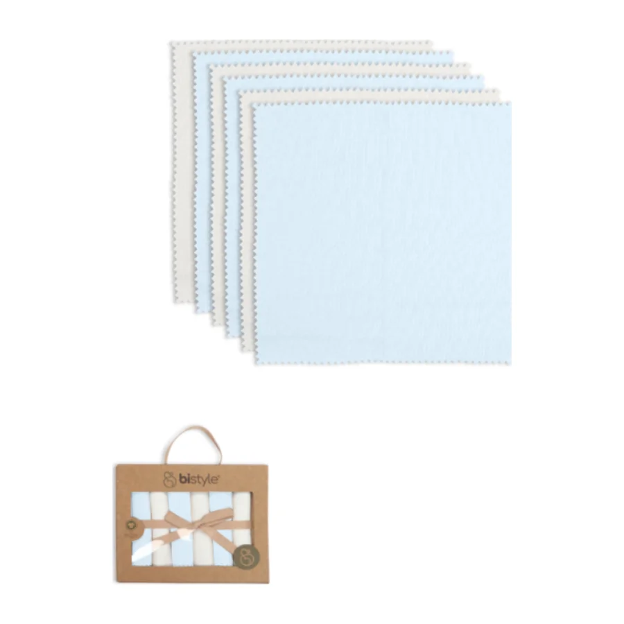 Bistyle Colours Kutulu Penye Mendil, 6'lı, 20x20 cm, Ekru, Mavi