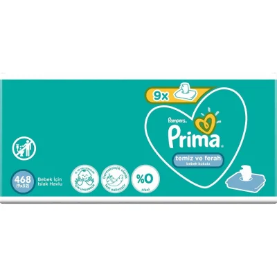Prima Temiz ve Ferah Islak Havlu Mendil, 9'lu, 468 Yaprak