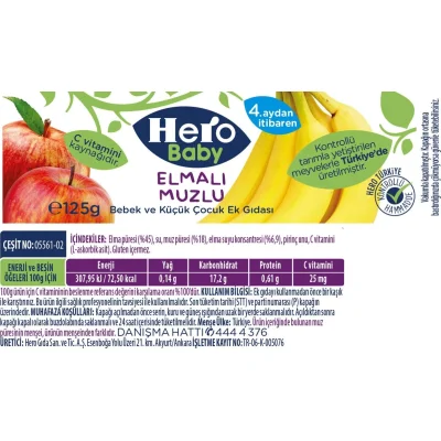 Hero Baby Elmalı Muzlu Kavonoz Mama, 125 g