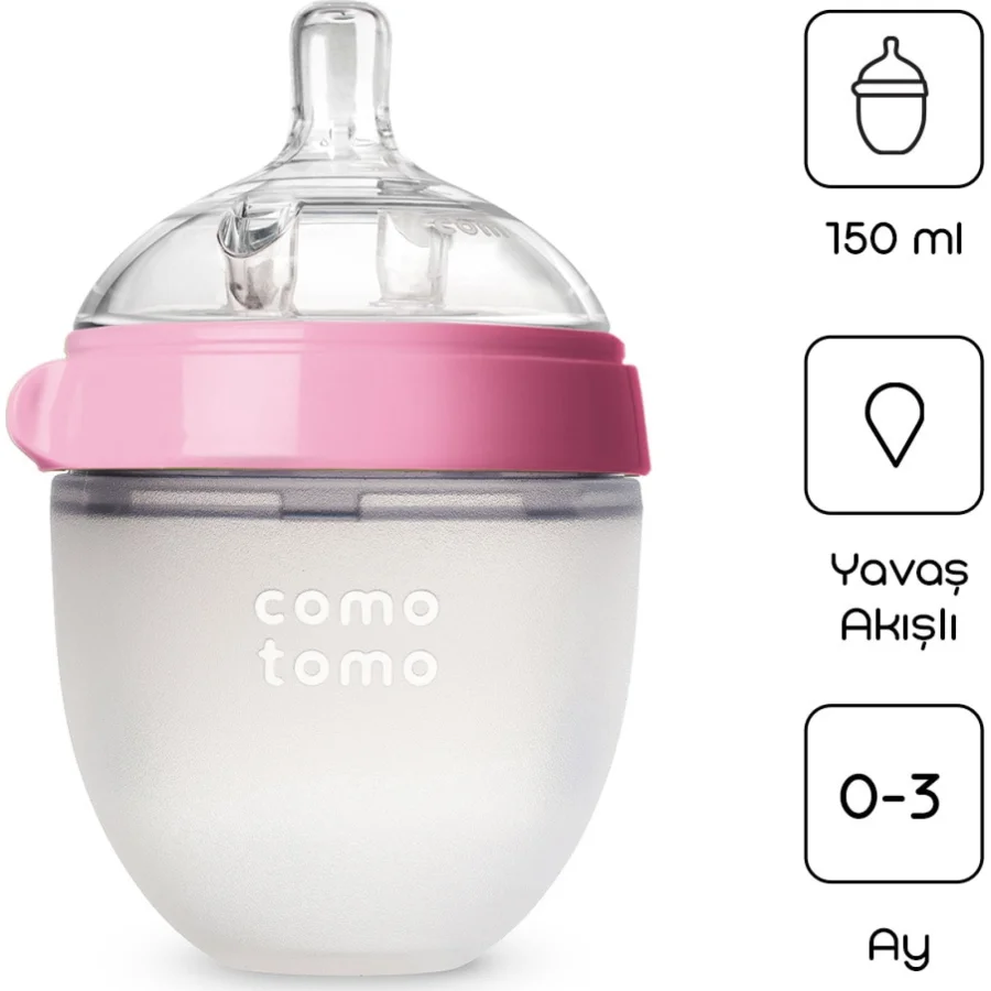 Comotomo Antikolik Silikon Biberon, 150 ml, 0-3 Ay Pembe