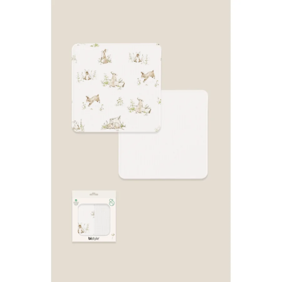 Bistyle 2li Müslin Battaniye Family Rabbit Kutulu 70144 75x75cm Beyaz