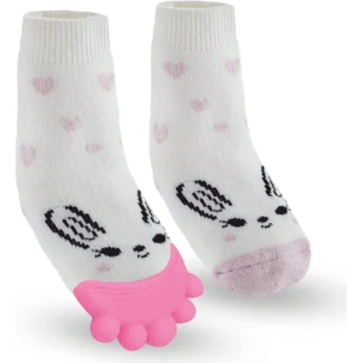 Babyjem Diş Kaşıyıcılı Havlu Bebek Çorabı, 6-12 Ay, Pembe