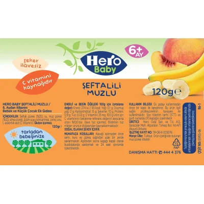 Hero Baby Şeftalili Muzlu Kavanoz Mama, 120 g