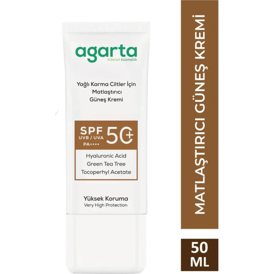 Agarta Doğal Güneş Kremi Yağlı Karma Ciltler İçin Matlaştırıcı 50 SPF 50 ml