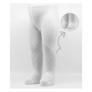 Bistyle Ekose Kabartma Penye Külotlu Çorap, Tekli, Beyaz