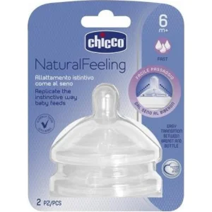 Chicco Natural Feeling Biberon Emziği, 6+ Ay, Hızlı Akış, 2'li