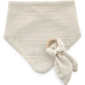 BabyJem Ahşap Diş Kaşıyıcılı Bürümcük Müslin Önlük, Ekru