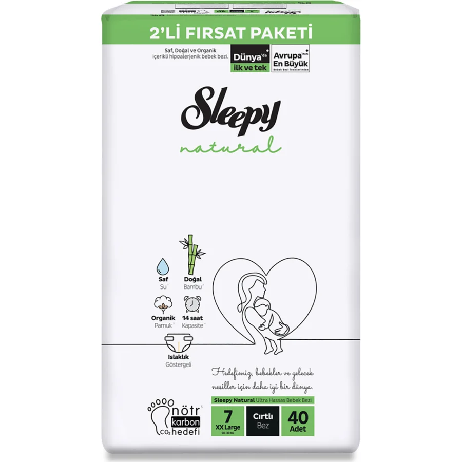 Sleepy Natural Bebek Bezi, 2'li, 7 Beden, 40 Adet