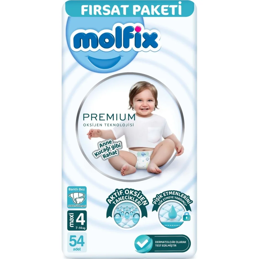 Molfix Premium Bebek Bezi, 4 Beden, 54 Adet