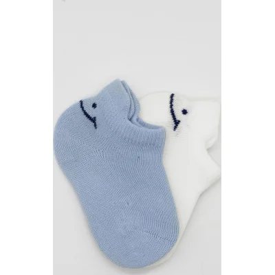 Bistyle Sneakers Smile Penye Çorap, 2'li, Mavi, Ekru