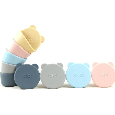 OiOi Silikon Kapaklı Mini Kase Mini Bites Mineral Blue / Powder, 2'li, Gri