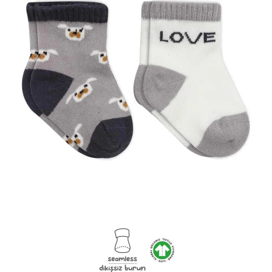 Bistyle 2'Li Love Dog Penye Soket Çorap 10118 Gri
