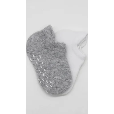 Bistyle Sneakers Kaymaz Basic Penye Çorap, 2'li, Gri, Beyaz