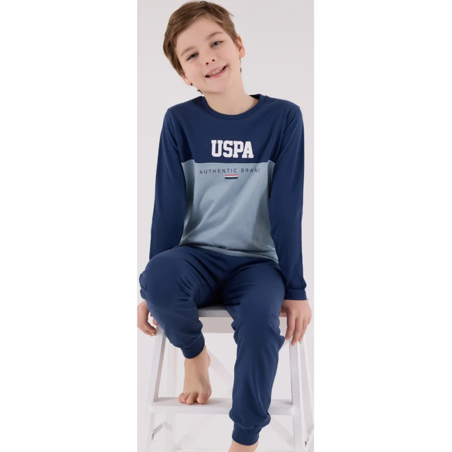 U.S. Polo Assn Uzun Kol Pijama Takım, Koyu İndigo