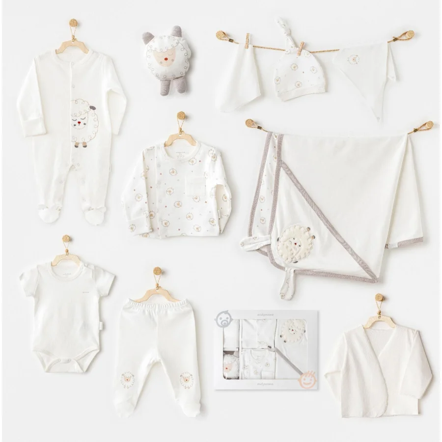 Andywawa Newborn Set Tinny Ships Hastane Çıkışı, 10 Parça, Ekru